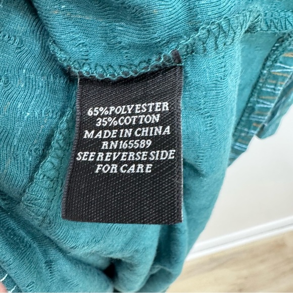 La Joie V-Neck Tiered Mid-Length Dress green blue gold Pacific Regular Sz M - Picture 6 of 6